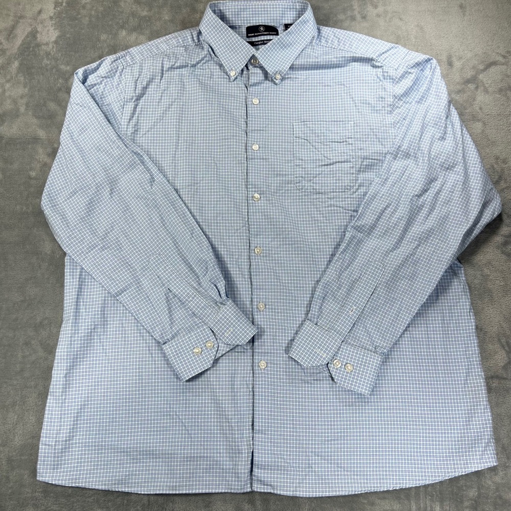 Hart Schaffner Marx Mens XXL Blue White Check Comfort Stretch Cotton Shirt